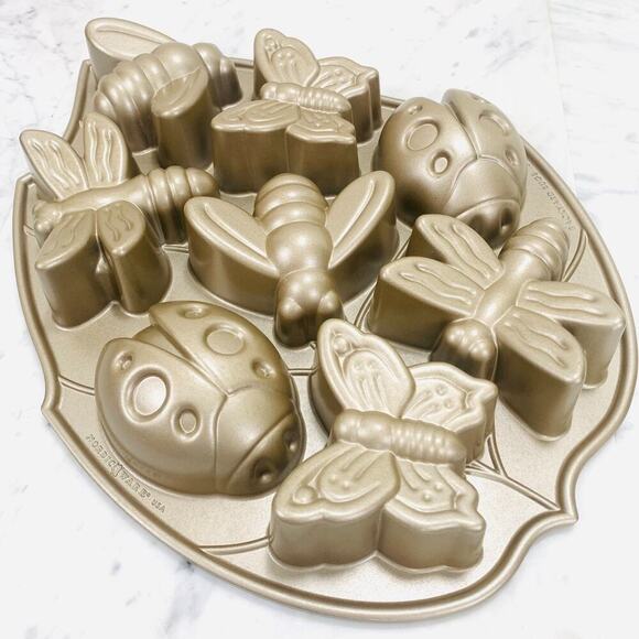 WILLIAMS-SONOMA Nordic Ware Backyard Cakelet Pan 5 Cups Gold Baking Mold USA NWT - Picture 2 of 10